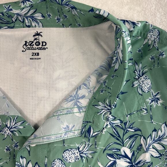 IZOD Saltwater Shirt Mens 2XB Blue Floral Sun Shield UPF 50 Quick Dry Stretch - Picture 6 of 16